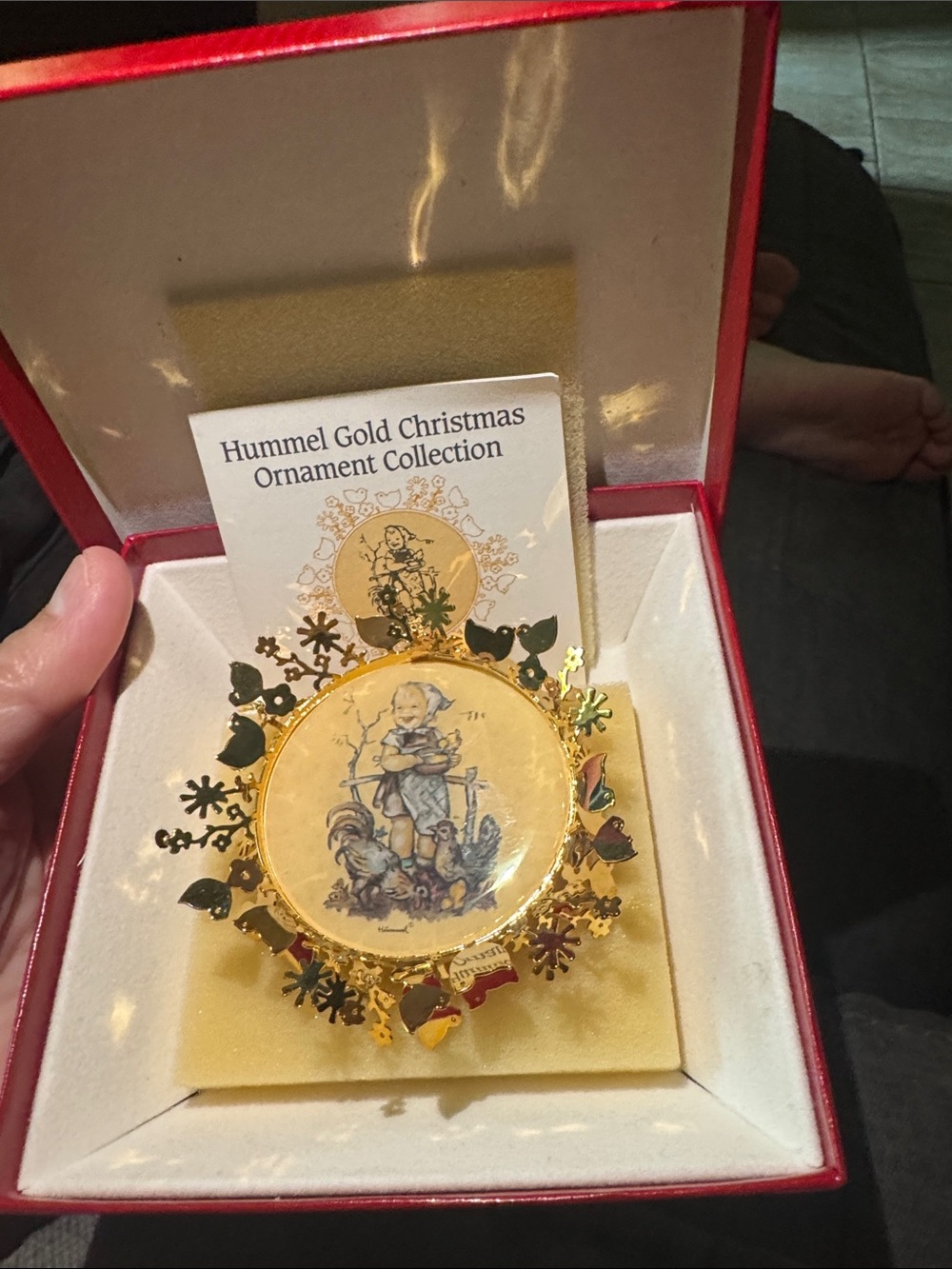 Vintage in box Hummel Gold Christmas Ornament Feeding Time